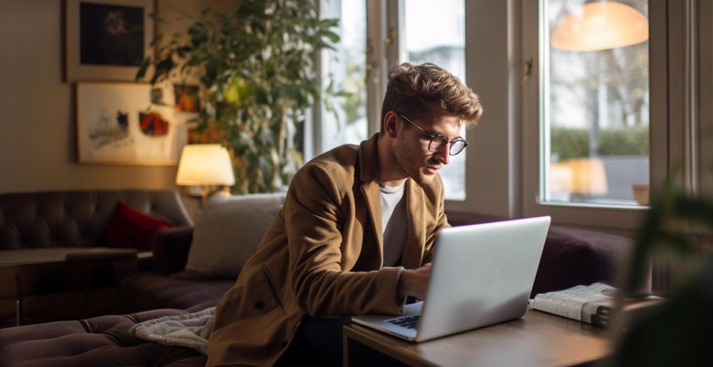 Étudiant Skolae Online en train de travailler sur son ordinateur
